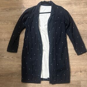 Issey Miyake Haat Navy Long Coat with Subtle Pattern